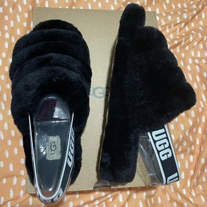 Black Fluff Yeah UGG Slide